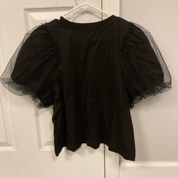 NWT Day + Moon Tulle Puff-Sleeve Black Top Women's Size Large - Picture 3 of 4